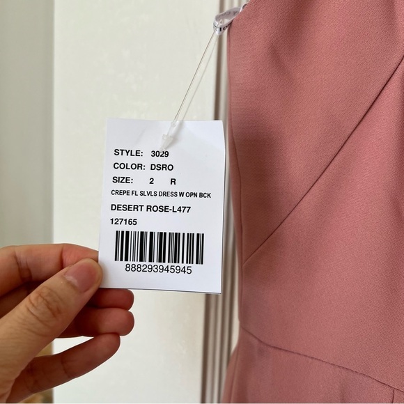 Dessy Collection DIAMOND CUTOUT BACK TRUMPET GOWN WITH FRONT SLIT IN DESERT ROSE - Picture 9 of 12